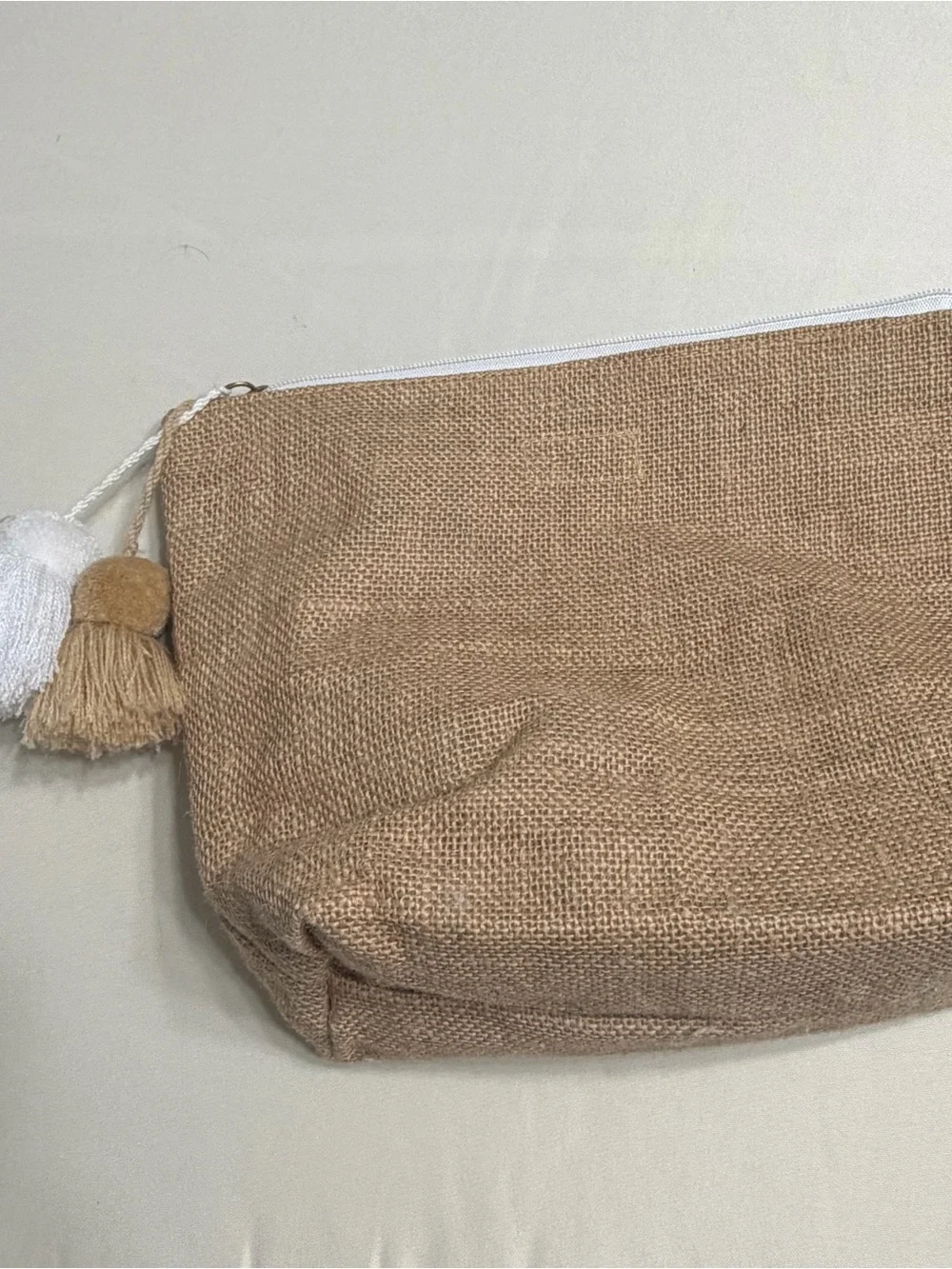 Mud Pie Tan Jute Cosmetic Pouch with Tassel Accent